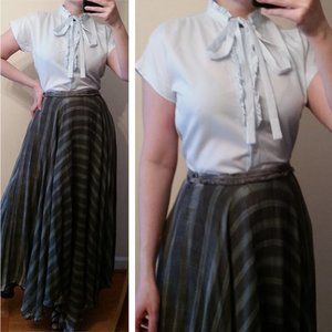 Vintage prairie tie bow blouse top pale blue S